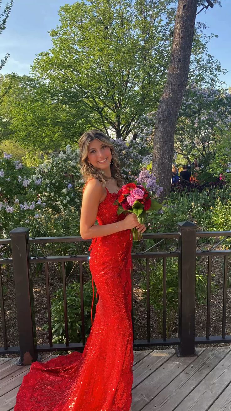 Red Mermaid Sequins Prom Dresses, Bodycon Evening Dresses