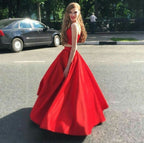 Two Pieces Red Prom Dresses A-Line Satin Evening Gown