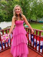 Spaghetti Straps Layered Tulle Graduation Dresses,Long Formal Dress Outfits