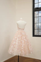 uschichubs-Pink floral fashion long tulle sequin homecoming dress birthday dress Prom dress evening dress gh5071
