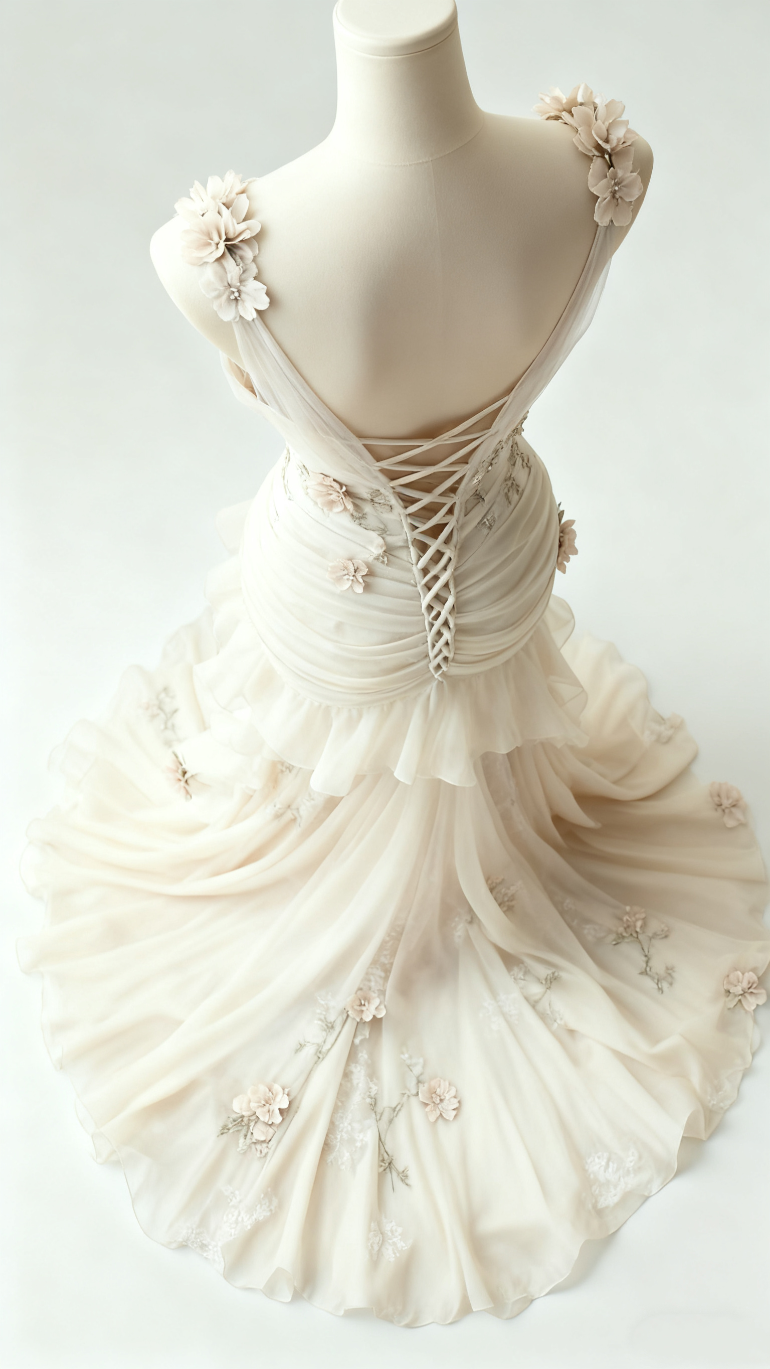 Ivory Vintage Floral Long Tulle Ball Gown Wedding Dress gh4955