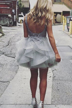 Princess Lace Appliques Dark Green Homecoming Dress with Flounced,Short Prom Dresses