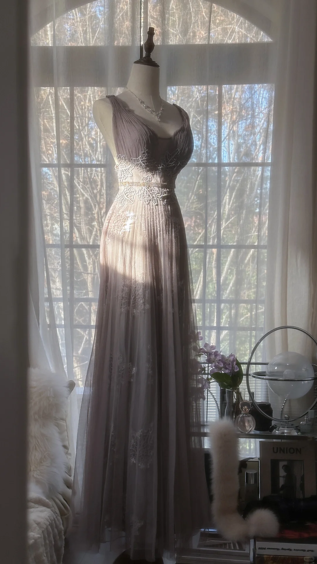 Vintage Light Purple Applique Design Romantic Chiffon Evening Dress Prom Dress TP4013