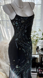 Black Shiny Luxury Gorgeous Exquisite Beaded Long Mermaid Mermaid Dress Chiffon Fairy Ball Dress Evening Dress Wedding Guest Party Dress Prom Dress Date Dress Graduation Dress gh3992