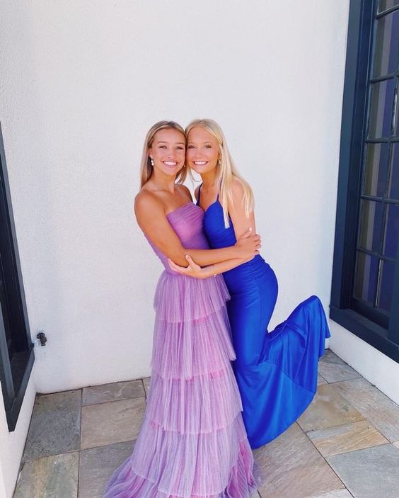 Purple Tulle Long Prom Dresses Formal Graduation Evening Dress