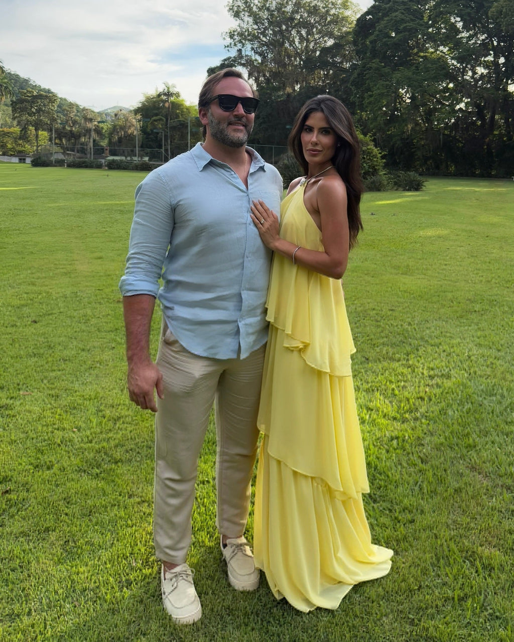 A Line Yellow Prom Dress Chiffon Tiered Ruffled Casual Dresses