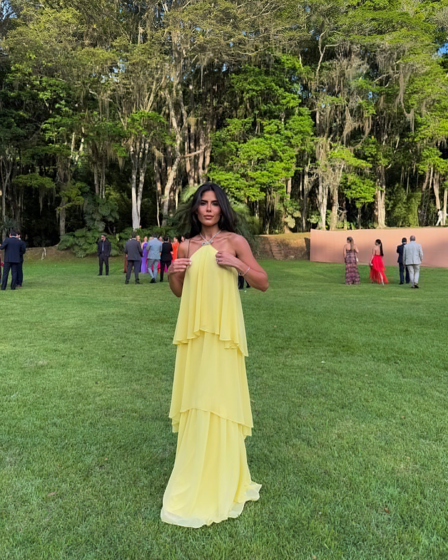 A Line Yellow Prom Dress Chiffon Tiered Ruffled Casual Dresses