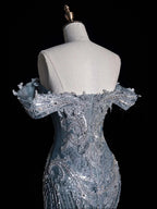 ____ilver Blue Luxurious Heavy Industry Sparkling Gorgeous Elegant Exquisite Beading Stunning Long Mermaid Dress Sequin Floor Length Trailing Prom Dress Evening Dress Wedding Dress gh4114