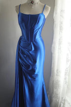 uschichubs-Sleeveless Royal Blue Satin Mermaid Dress, Retro Elegant Slim - fitting Floor - length Evening Gown  gh5828