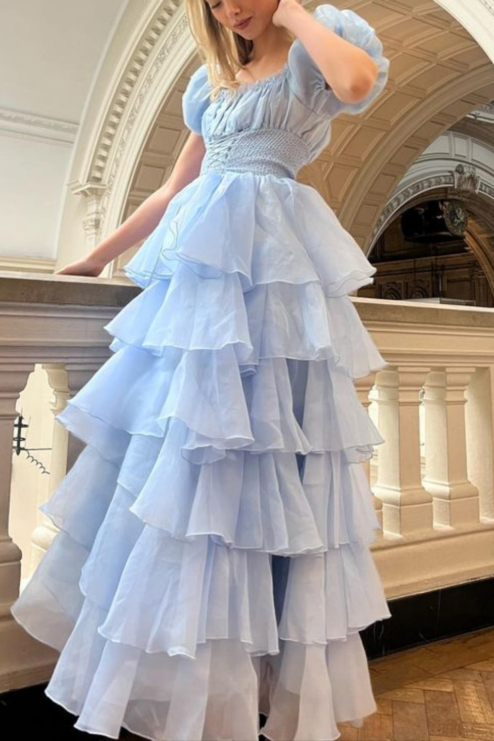 uschichubs-Pink and blue sweet long chiffon multi-layered prom dress gh5784