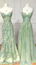 Green Evening Dress, Long Green Prom Dress     fg4456