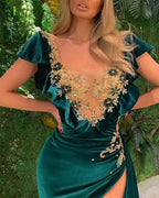 Fashion High Slit Evening Dress Army Green Prom Dress     fg3318