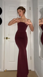 Burgundy Prom Dresses Sheath Straps Evening Dresses       fg4867