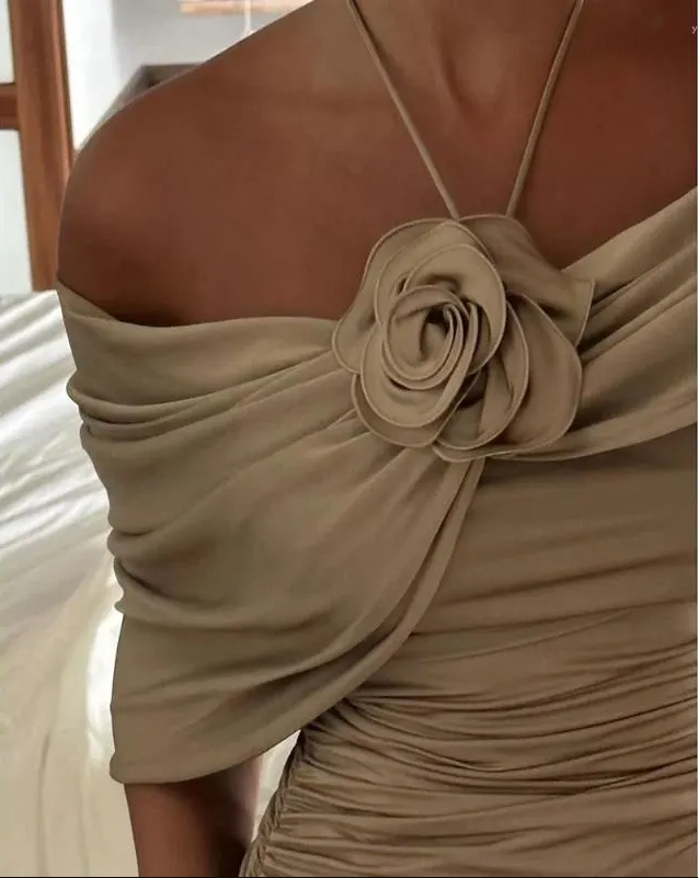 Party Dresses Champagne Evening Dress For Women Sleeveless Floor Length 3D Flower Formal Elegant Dress   fg7598