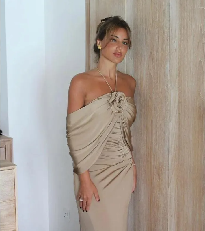 Party Dresses Champagne Evening Dress For Women Sleeveless Floor Length 3D Flower Formal Elegant Dress   fg7598