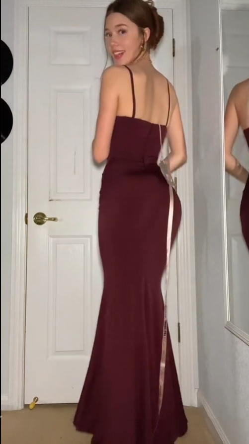 Burgundy Prom Dresses Sheath Straps Evening Dresses       fg4867