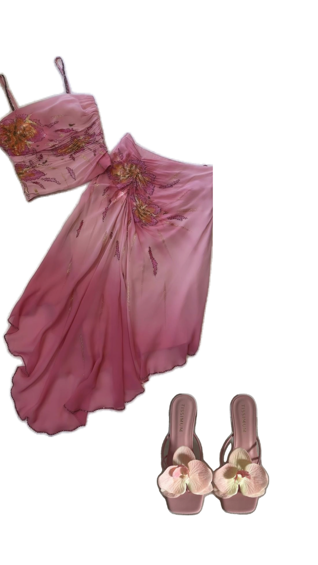 (out of stock)Pink Gorgeous Exquisite Beaded Spaghetti Strap Long Chiffon Elegant Suit Ball Gown Evening Dress Party Dress Prom Dress gh3180