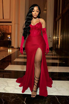 Black Evening Dress Long Prom Dress With Gloves        fg6982