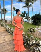 Modest Strapless Tiered Long Prom Dresses,Formal Dress Outfits