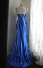 uschichubs-Sleeveless Royal Blue Satin Mermaid Dress, Retro Elegant Slim - fitting Floor - length Evening Gown  gh5828