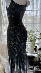 Black Shiny Luxury Gorgeous Exquisite Beaded Long Mermaid Mermaid Dress Chiffon Fairy Ball Dress Evening Dress Wedding Guest Party Dress Prom Dress Date Dress Graduation Dress gh3992