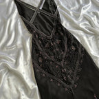 Fairytale Cream Beige/Black/Pink V Neck Sophisticated Elegant Floral Long Evening Prom Dress gh2941