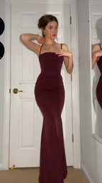 Burgundy Prom Dresses Sheath Straps Evening Dresses       fg4867