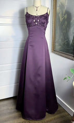 (out of stock)Purple Vintage Fashion Elegant Exquisite Beaded Long Spaghetti Strap Satin prom dress Evening Dress Party Dress gh3676
