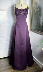 (out of stock)Purple Vintage Fashion Elegant Exquisite Beaded Long Spaghetti Strap Satin prom dress Evening Dress Party Dress gh3676