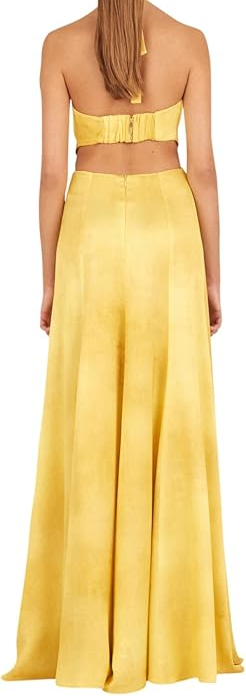 Pretty A line Halter Neckline Long Yellow Prom Dress Evening Dress Formal Dress SD2161