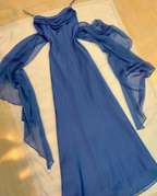 Elegant Blue Chiffon Sheath Prom Dress Party Gown