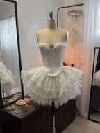 Vintage Beige Sweetheart Strapless Design A-line Lace Homecoming Dress TP3955