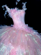 Sparkling Elegant Pink A-Line Tiered Prom Dress Evening Dress Ball Gown TP4211