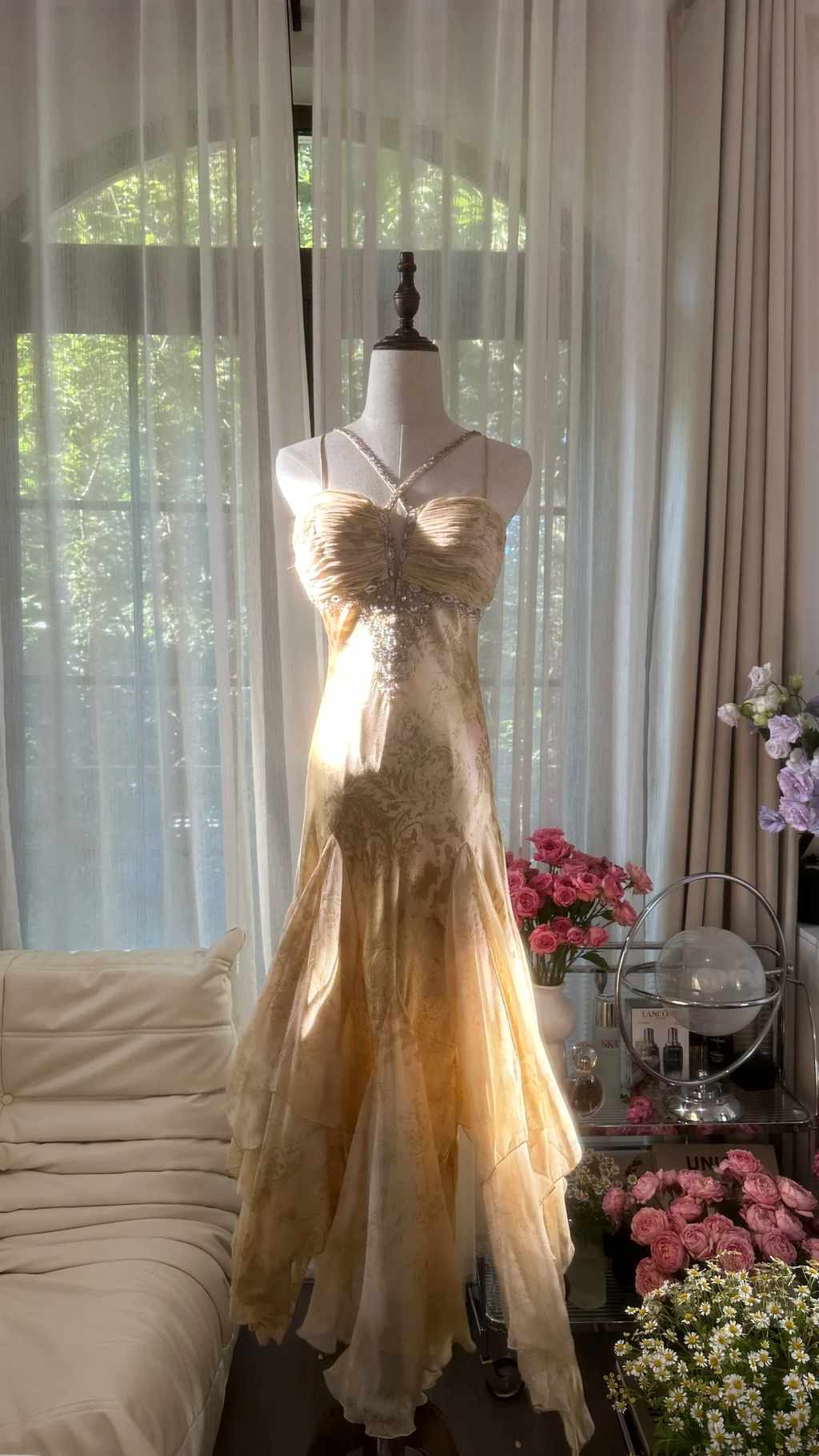 Retro Sweetheart Mermaid Spaghetti Strap Design A-line Romantic Chiffon Evening Dress Prom Dress TP3998