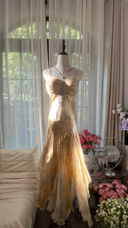 Retro Sweetheart Mermaid Spaghetti Strap Design A-line Romantic Chiffon Evening Dress Prom Dress TP3998