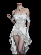 Off The Shoulder White Lace High Low Prom Dress Evening Party Dress fg8326