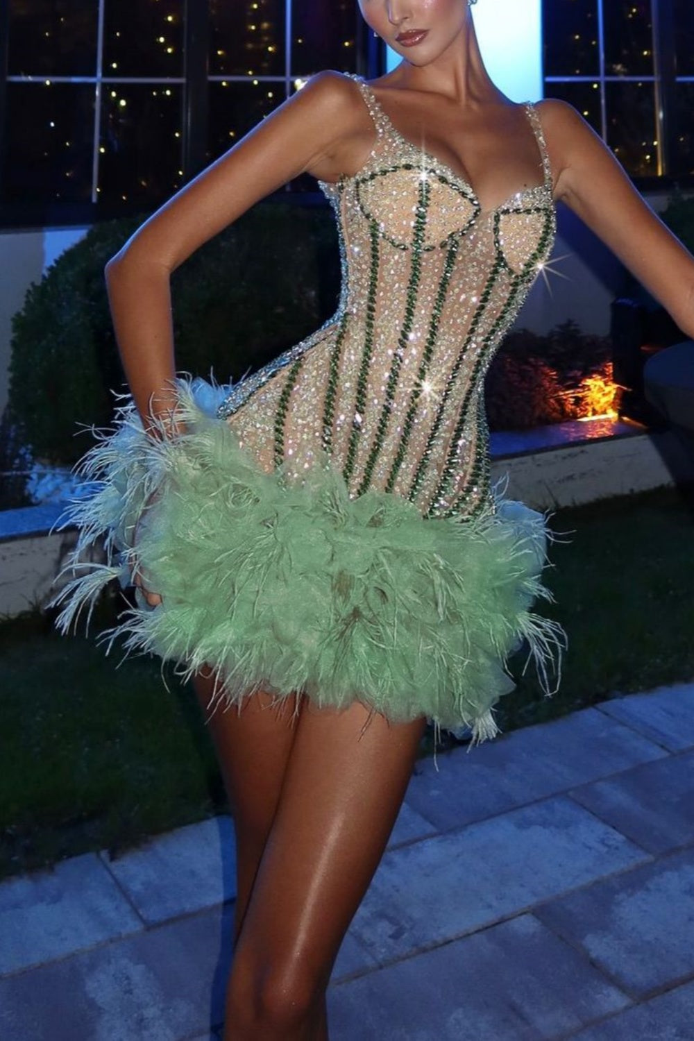 __irlhomeshops-Green shiny gorgeous fashion short tulle homecoming dress birthday party dress gh4994