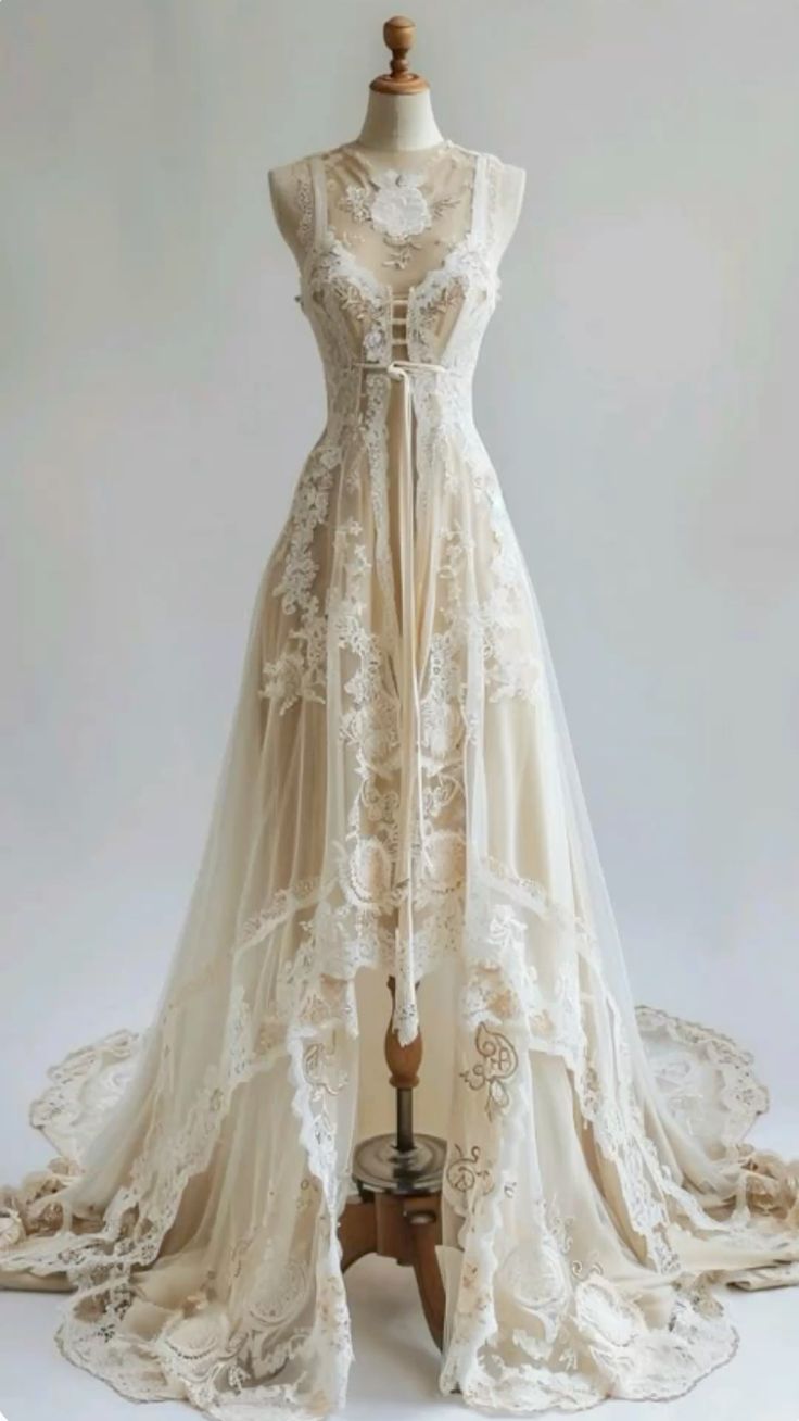 uschichubs-Wedding Dress Nude Lace Tulle Sleeveless Floor-Length Train Vintage Gown Gh6333