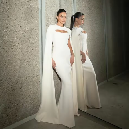 Pretty Mermaid Straps Long Prom Dress Evening Dress Formal Dress With Cape SD2184