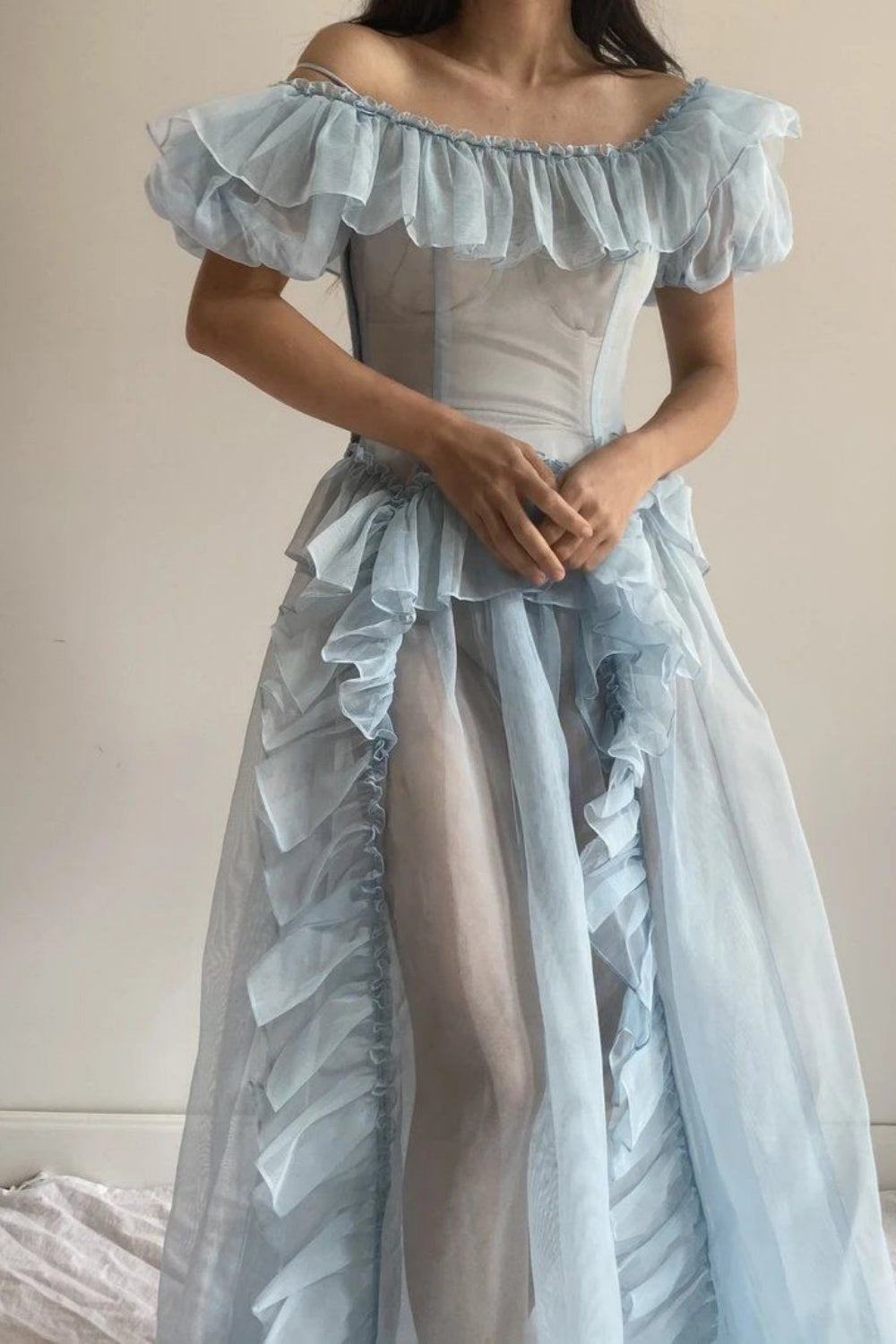 uschichubs-Blue Romantic Tulle Gown Long Pastel Toned Fairytale Dress gh5970