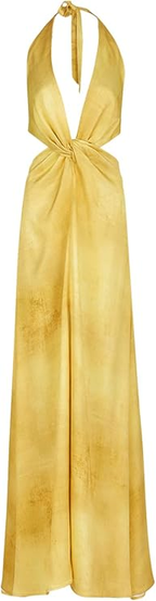 Pretty A line Halter Neckline Long Yellow Prom Dress Evening Dress Formal Dress SD2161