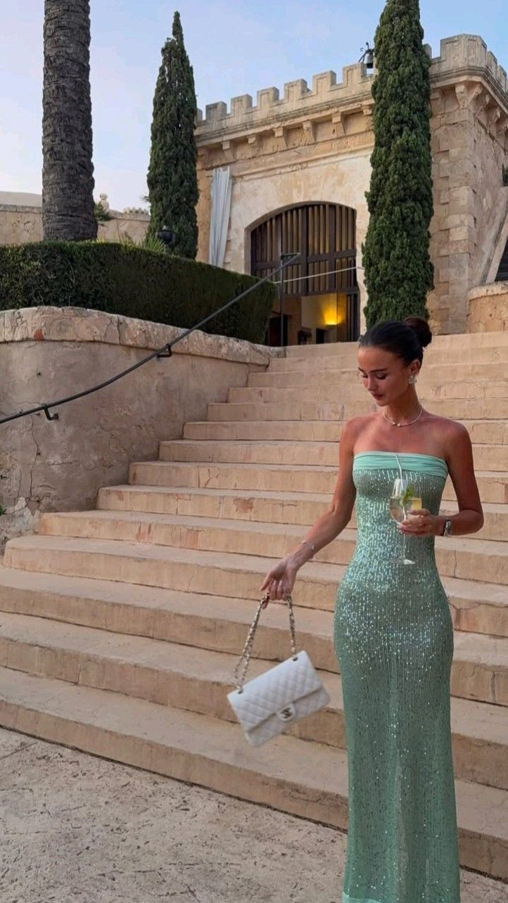 Elegant Strapless Green Sequin Mermaid Evening Dress Long Prom Gown D833