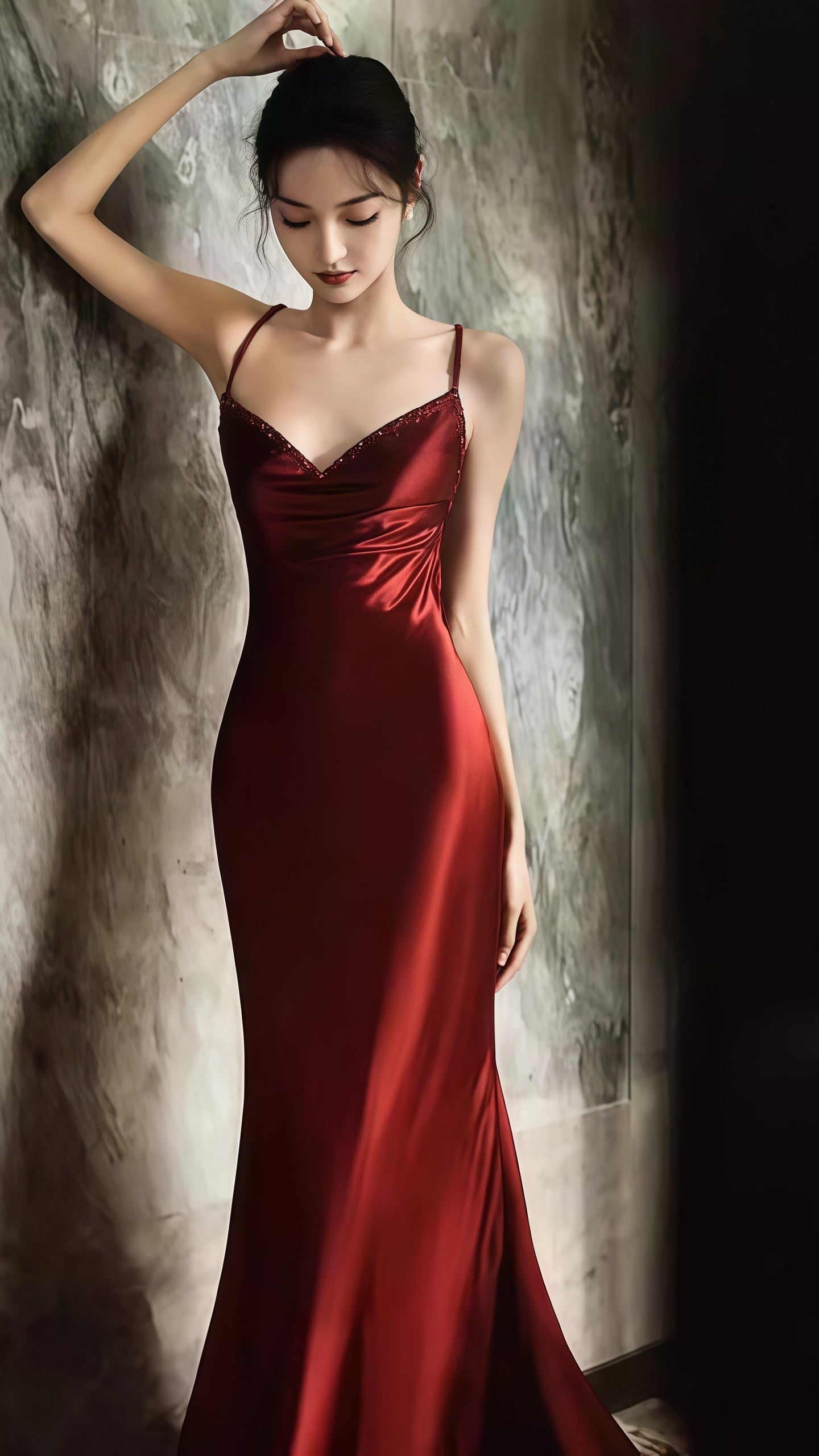 Burgundy V-Neck Beaded Party Dress, Spaghetti Straps Senior Prom Dress