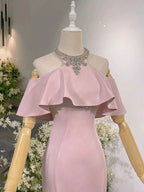 Exotic Pink Mermaid Prom Dresses for Party Events Crystal Neckline
