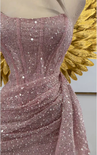 Chic Shiny Pink Sequin Homecoming Dress Strapless Party Dress Short Sheath Cocktail Dress TP4666