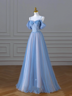 Classy A Line Spaghetti Straps Long Party Dress Blue Prom Dresses SD2449