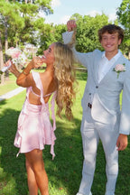 Vintage Pink Chiffon Ruffled Backless Homecoming Dress Party Dress Cocktail Dress TP4703