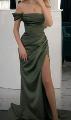 Charming Olive Green Prom Dress Slit Leg Open Backs Formal Dresses