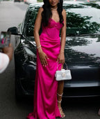 Fuchsia Sweetheart Prom Dress Mermaid Long Split Formal Gown