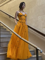 Stunning A Line Spaghetti Straps Tulle Beaded With Pocket Long Prom Dress,Party Dress,Evening Dress GG2367